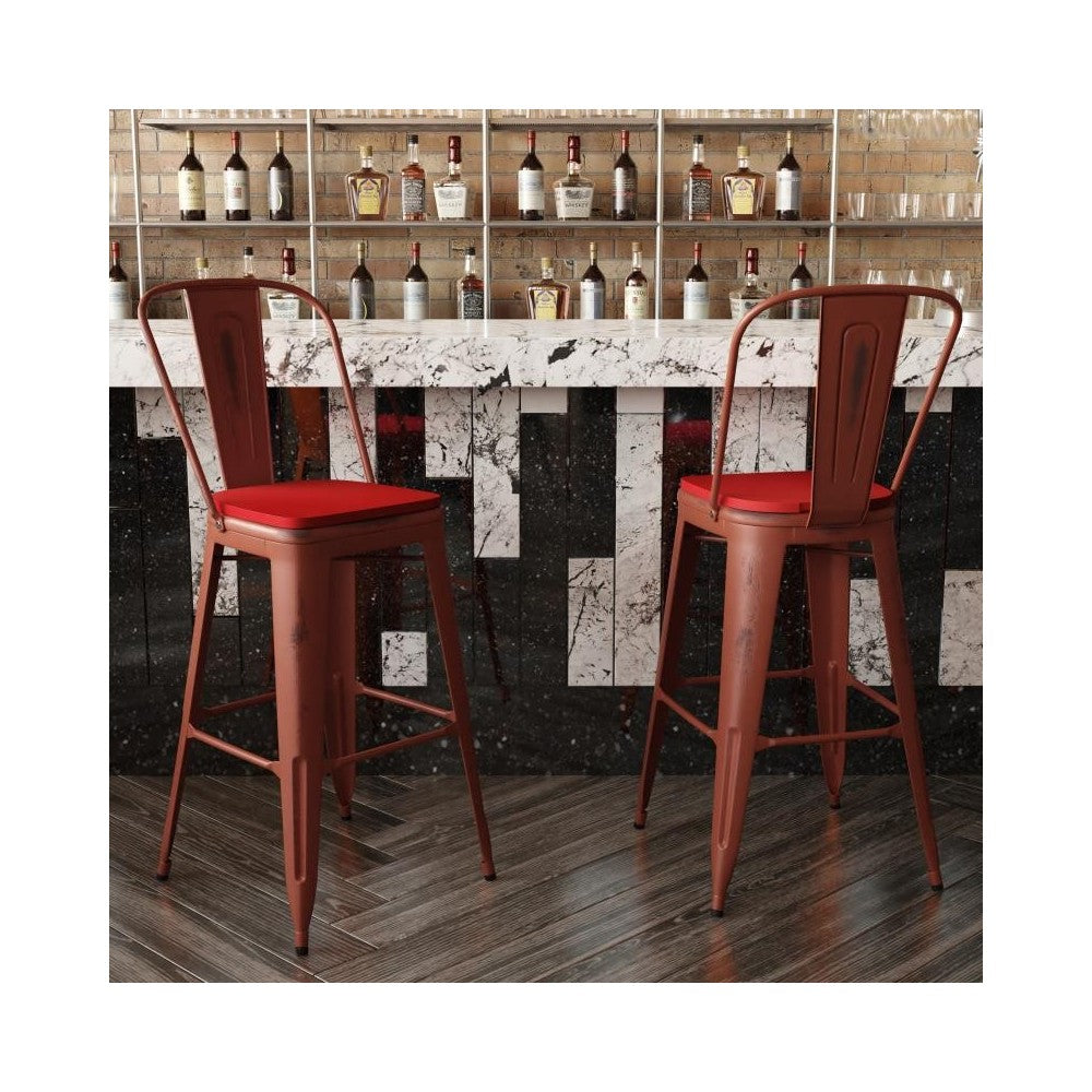 Red Metal Stool-Red Seat