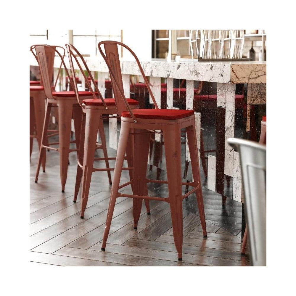 Red Metal Stool-Red Seat