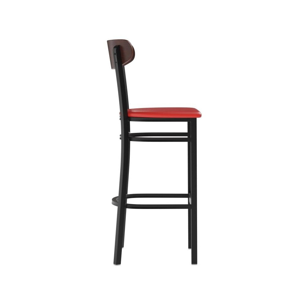 Red Vinyl/Wood Back Barstool