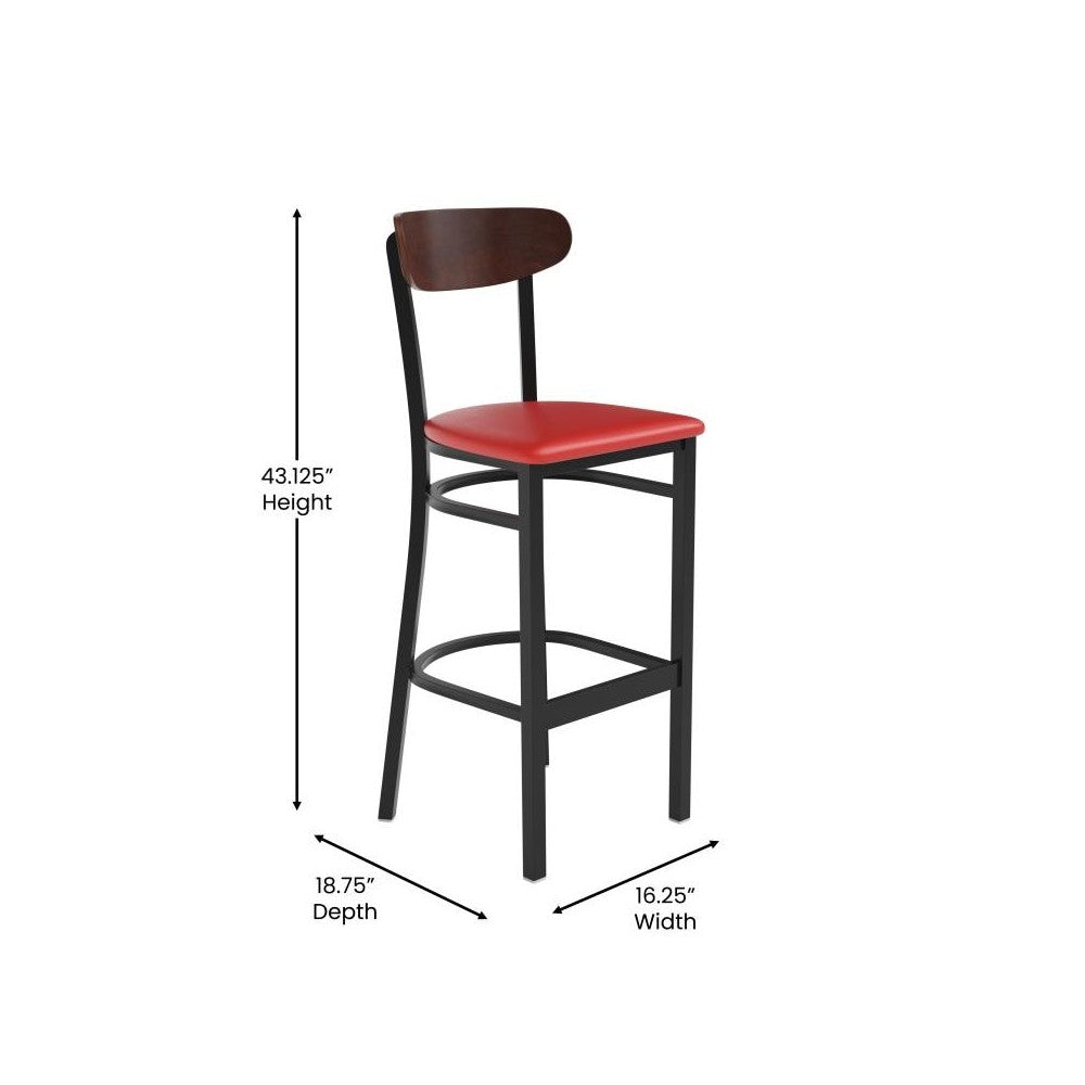 Red Vinyl/Wood Back Barstool