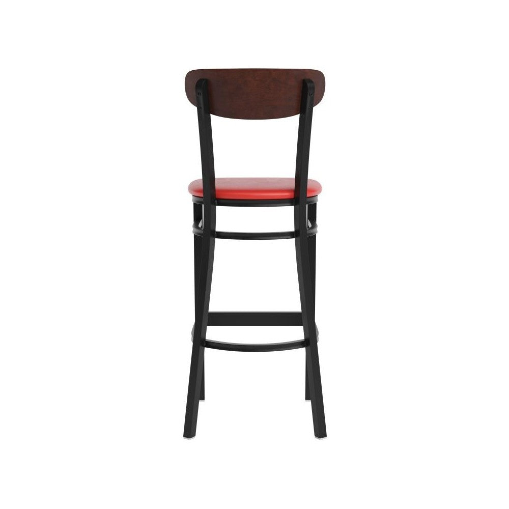 Red Vinyl/Wood Back Barstool