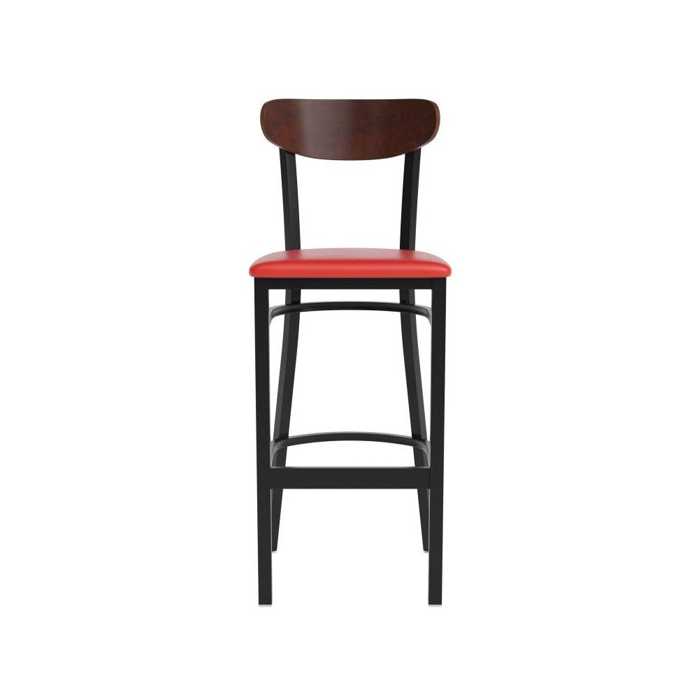 Red Vinyl/Wood Back Barstool