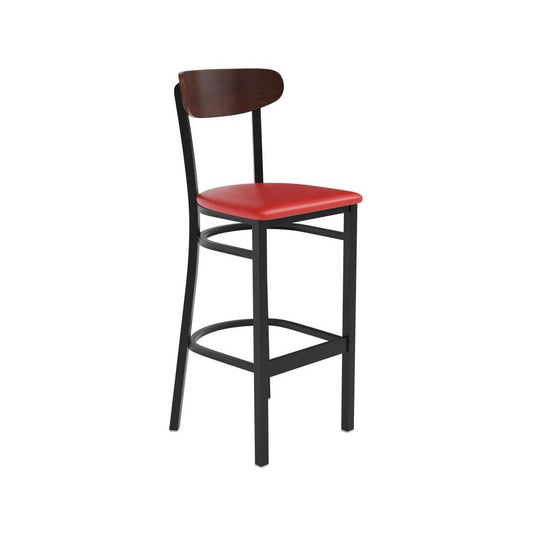 Red Vinyl/Wood Back Barstool