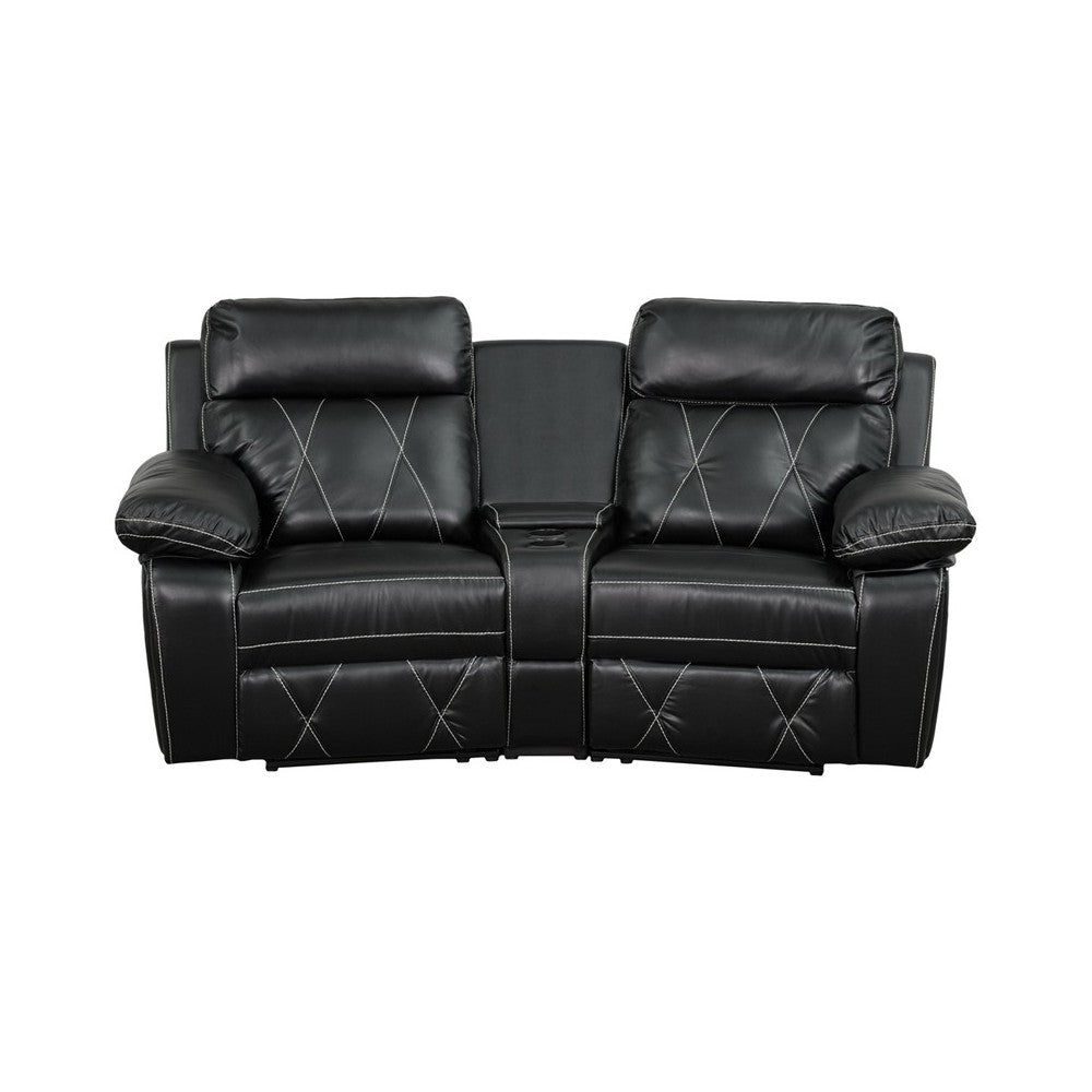 Reel Comfort Series 2-Seat Reclining Black LeatherSoft Theater Seating Unit with Curved Cup Holders