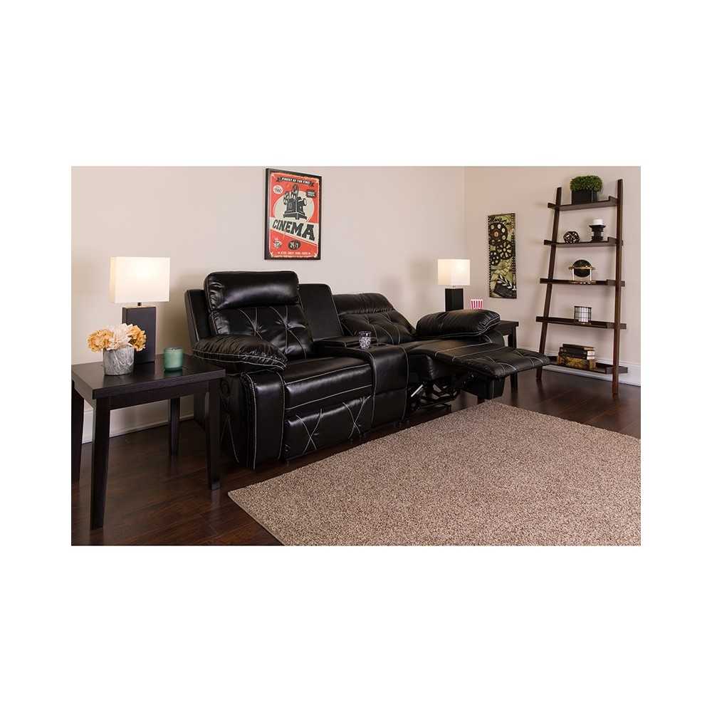Reel Comfort Series 2-Seat Reclining Black LeatherSoft Theater Seating Unit with Straight Cup Holders