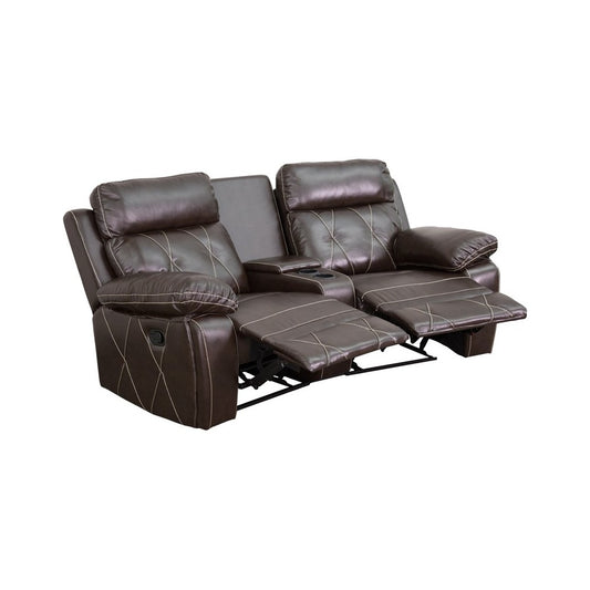 Reel Comfort Series 2-Seat Reclining Brown LeatherSoft Theater Seating Unit with Curved Cup Holders
