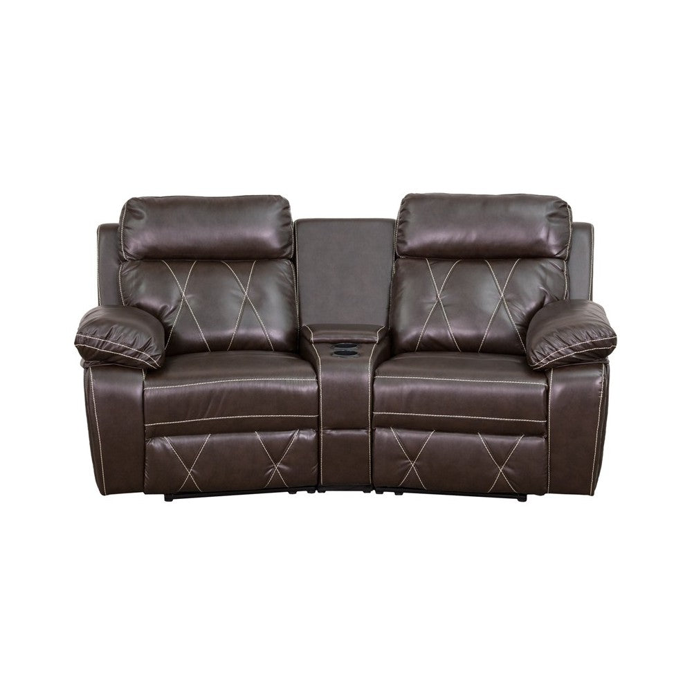 Reel Comfort Series 2-Seat Reclining Brown LeatherSoft Theater Seating Unit with Curved Cup Holders