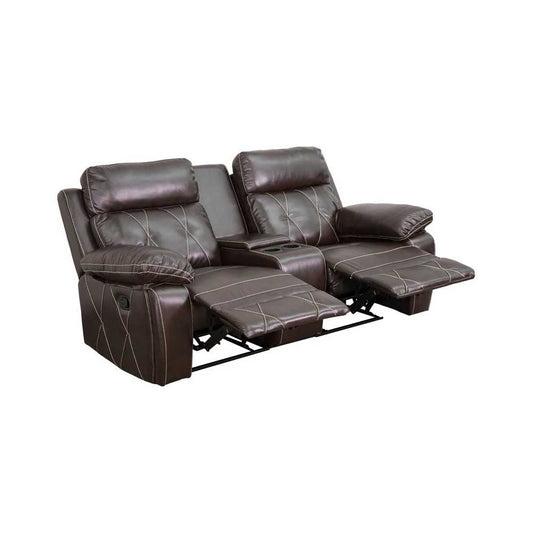 Reel Comfort Series 2-Seat Reclining Brown LeatherSoft Theater Seating Unit with Straight Cup Holders