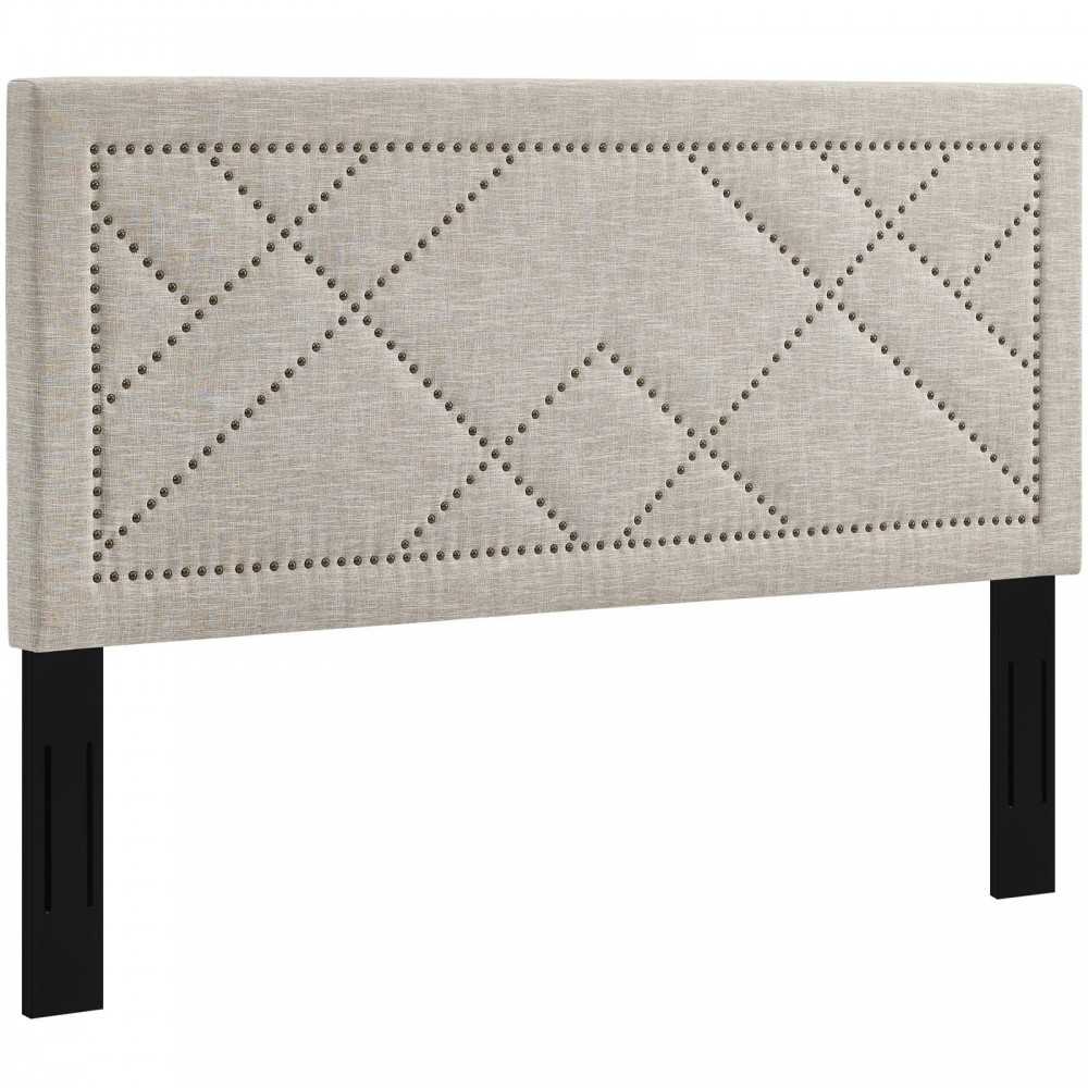 Reese Nailhead Full / Queen Upholstered Linen Fabric Headboard, Beige