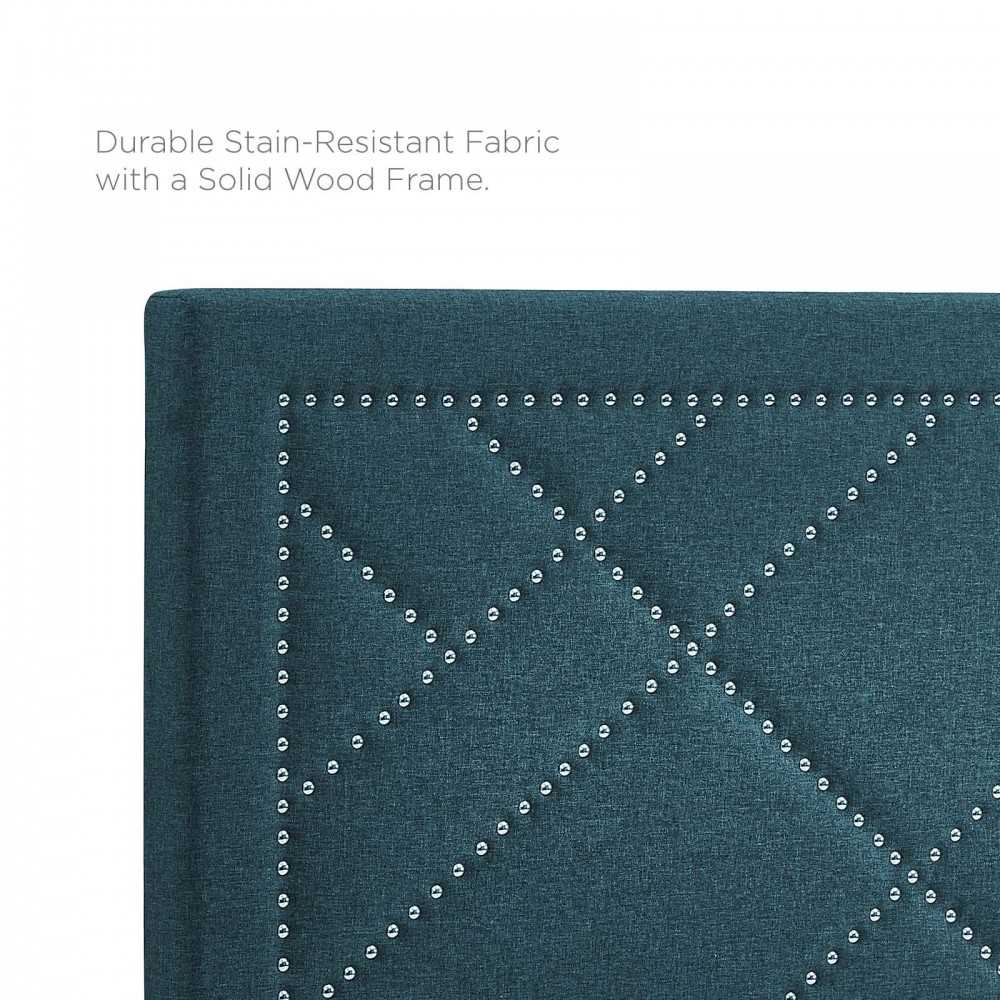 Reese Nailhead Full / Queen Upholstered Linen Fabric Headboard, Teal