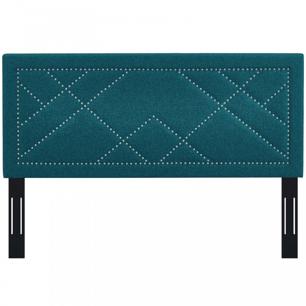 Reese Nailhead Full / Queen Upholstered Linen Fabric Headboard, Teal