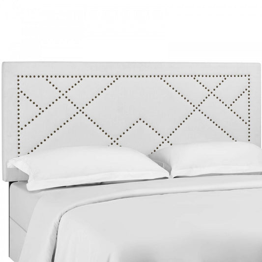 Reese Nailhead Full / Queen Upholstered Linen Fabric Headboard, White