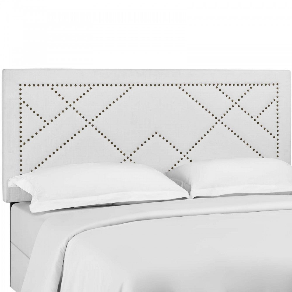 Reese Nailhead King and California King Upholstered Linen Fabric Headboard, White