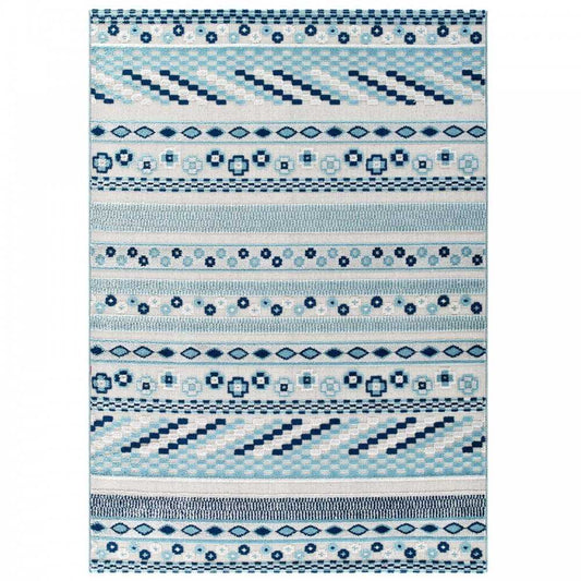 Reflect Cadhla Vintage Abstract Geometric Lattice 8x10 Indoor and Outdoor Area Rug, Ivory and Blue