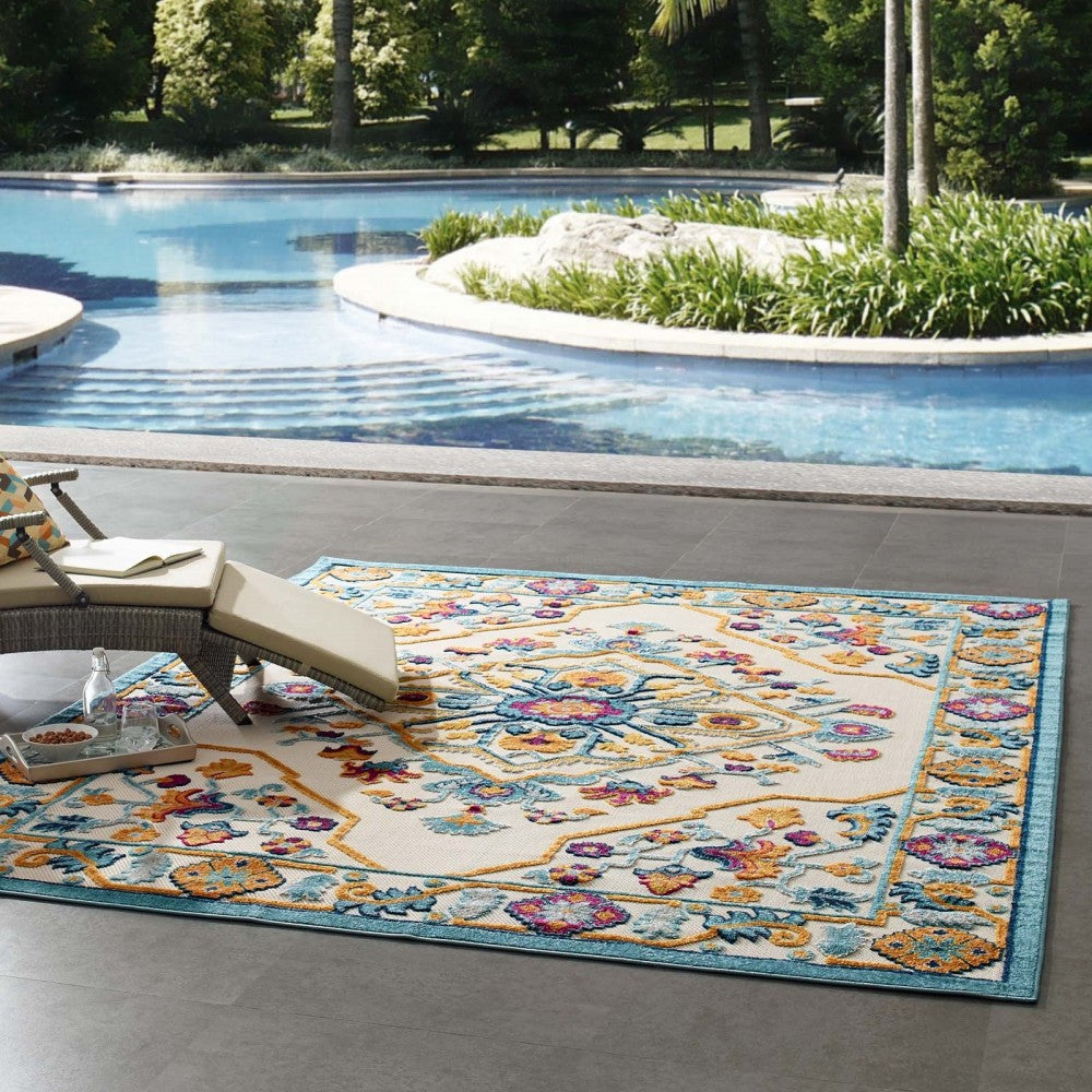 Reflect Freesia Distressed Floral Persian Medallion 8x10 Indoor and Outdoor Area Rug