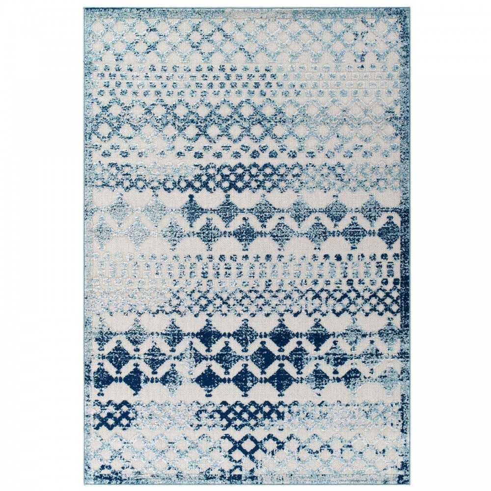 Reflect Giada Abstract Diamond Moroccan Trellis 8x10 Indoor/Outdoor Area Rug, Ivory and Blue