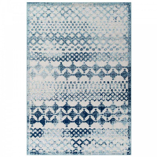 Reflect Giada Abstract Diamond Moroccan Trellis 8x10 Indoor/Outdoor Area Rug, Ivory and Blue