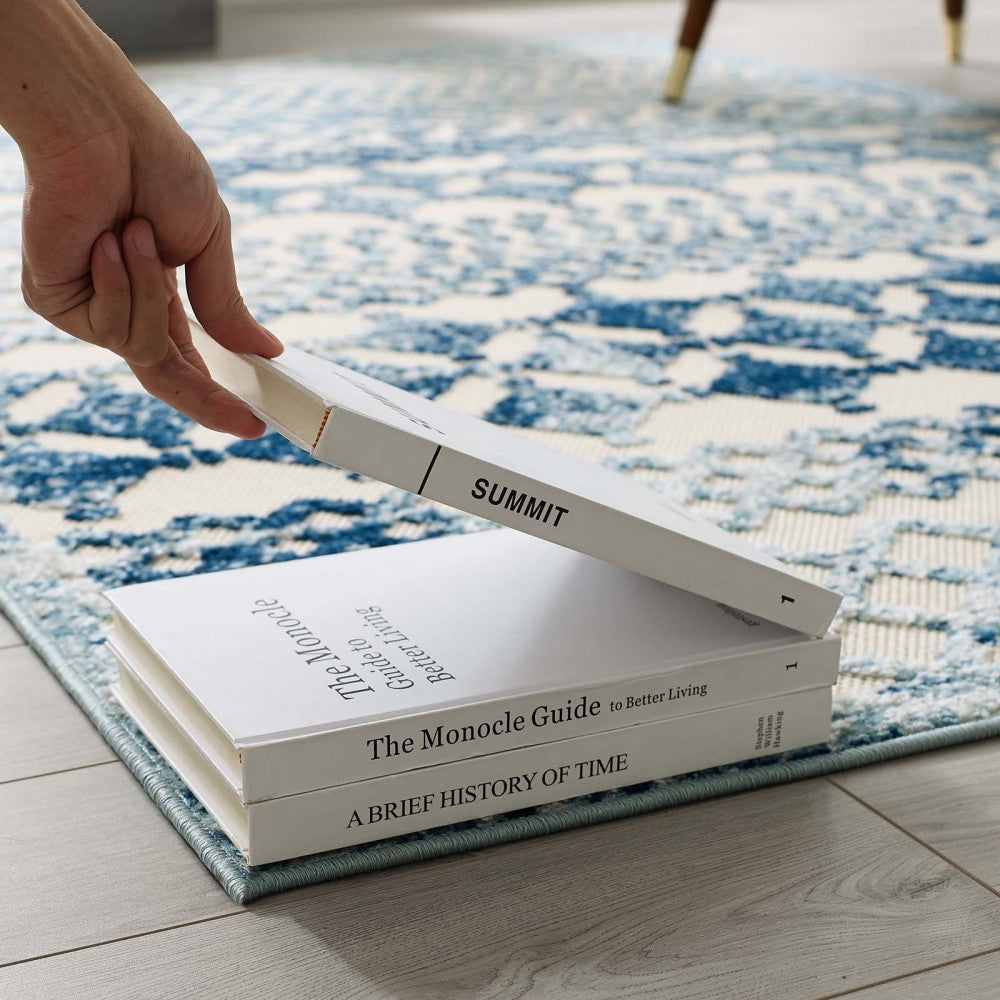Reflect Giada Abstract Diamond Moroccan Trellis 8x10 Indoor/Outdoor Area Rug, Ivory and Blue
