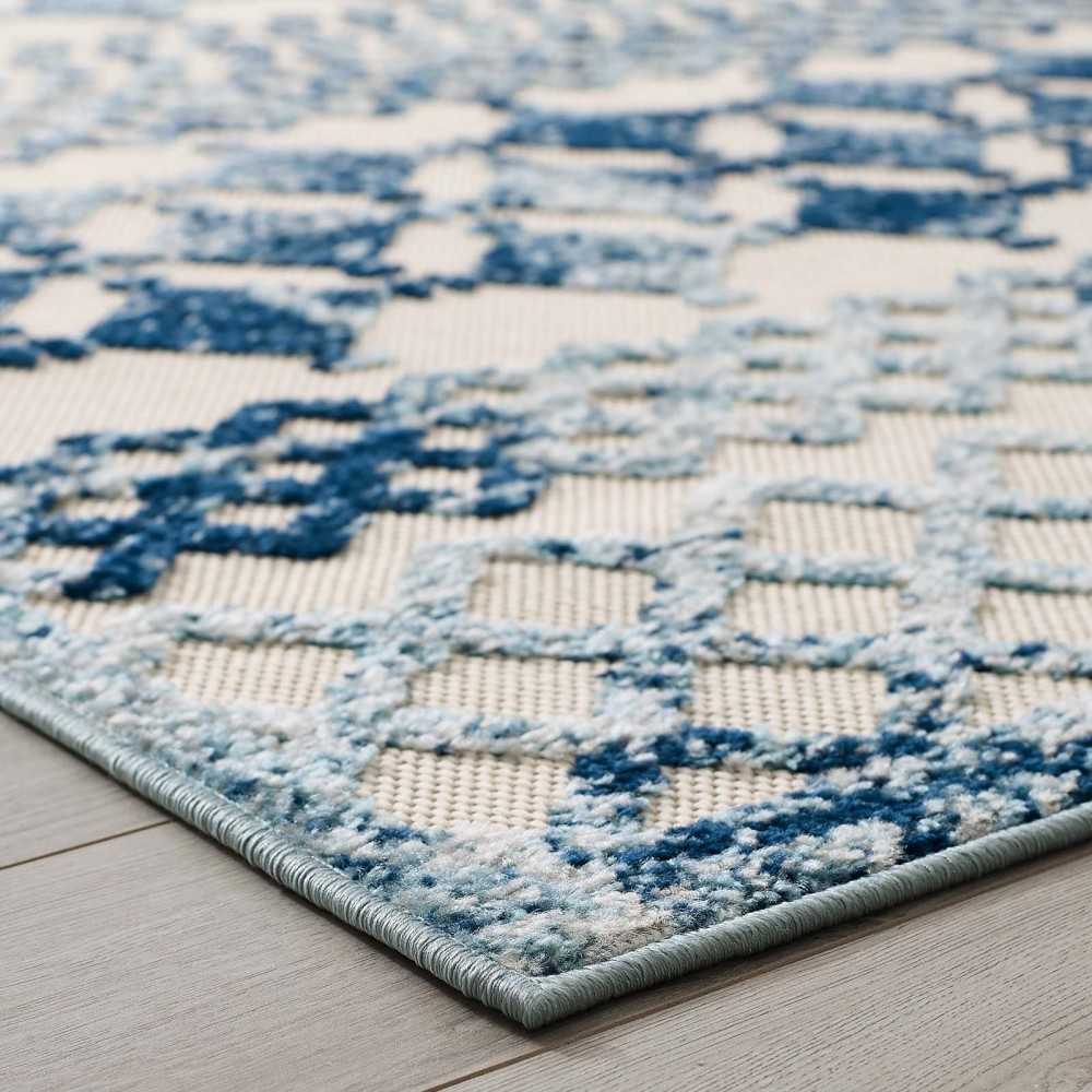 Reflect Giada Abstract Diamond Moroccan Trellis 8x10 Indoor/Outdoor Area Rug, Ivory and Blue