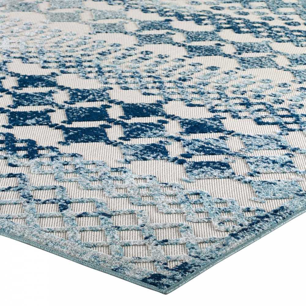 Reflect Giada Abstract Diamond Moroccan Trellis 8x10 Indoor/Outdoor Area Rug, Ivory and Blue