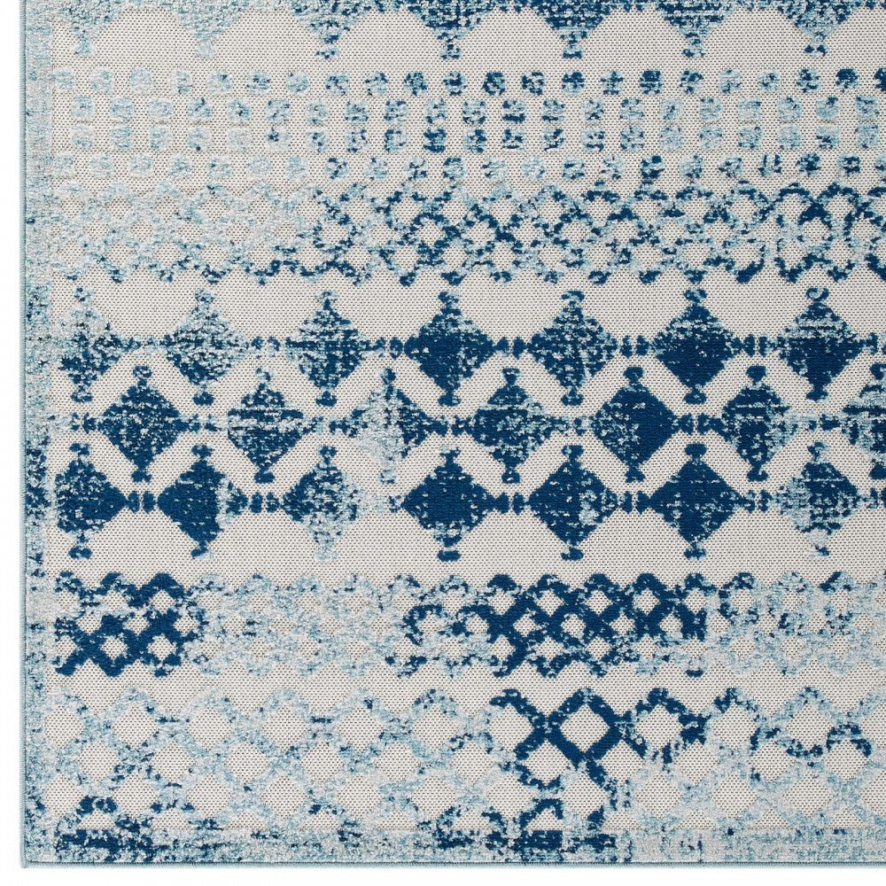 Reflect Giada Abstract Diamond Moroccan Trellis 8x10 Indoor/Outdoor Area Rug, Ivory and Blue