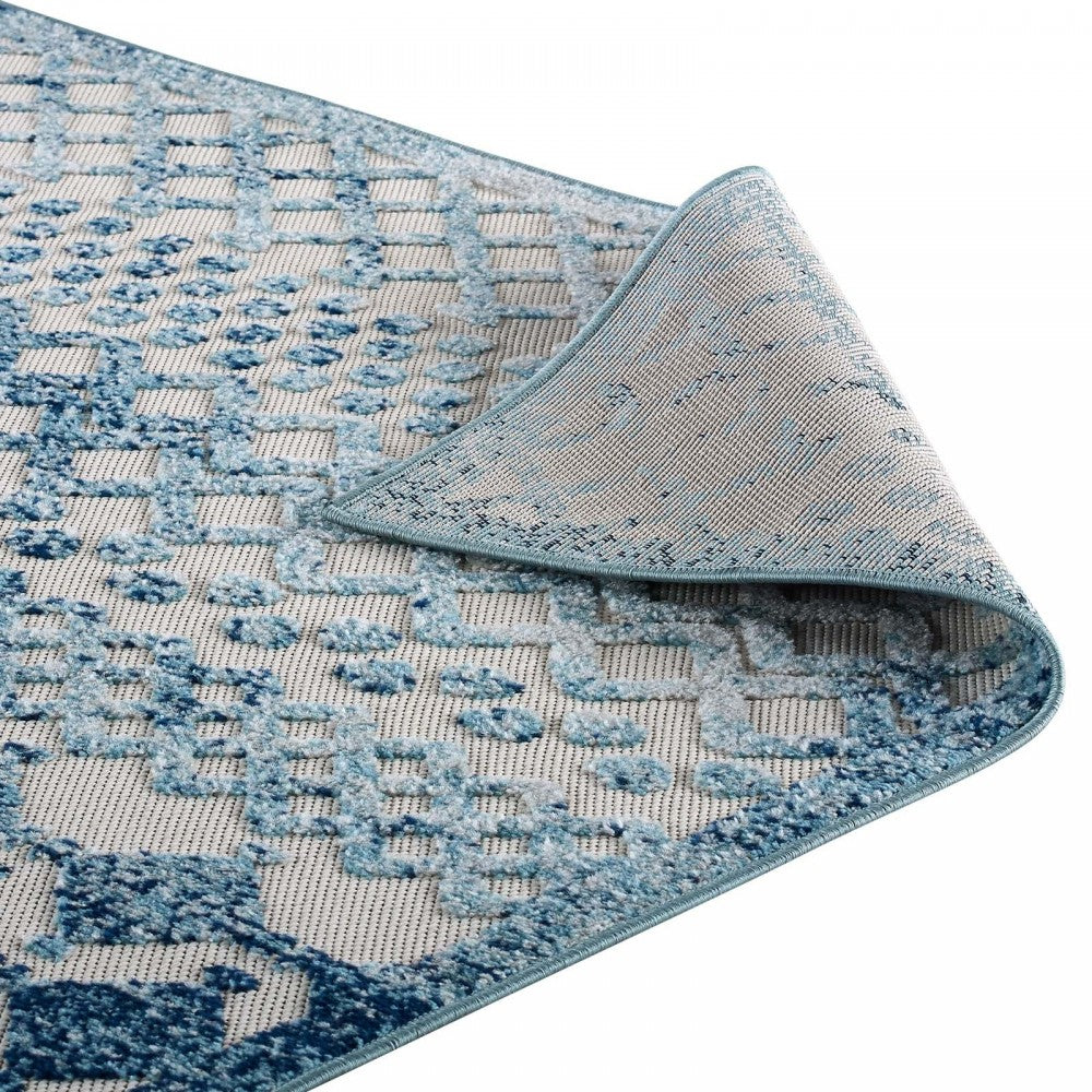 Reflect Giada Abstract Diamond Moroccan Trellis 8x10 Indoor/Outdoor Area Rug, Ivory and Blue
