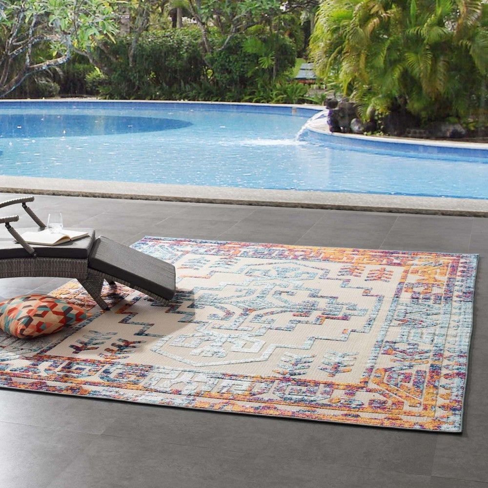 Reflect Nyssa Distressed Geometric Southwestern Aztec 8x10 Indoor/Outdoor Area Rug, Multicolored