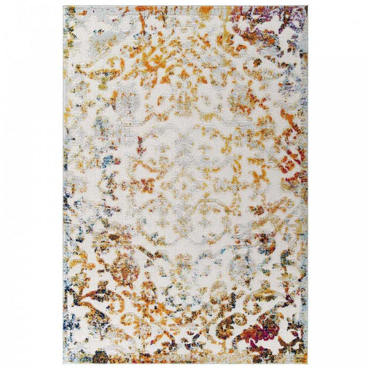 Reflect Primrose Ornate Floral Lattice 8x10 Indoor/Outdoor Area Rug, Ivory,Light Blue,Multicolored