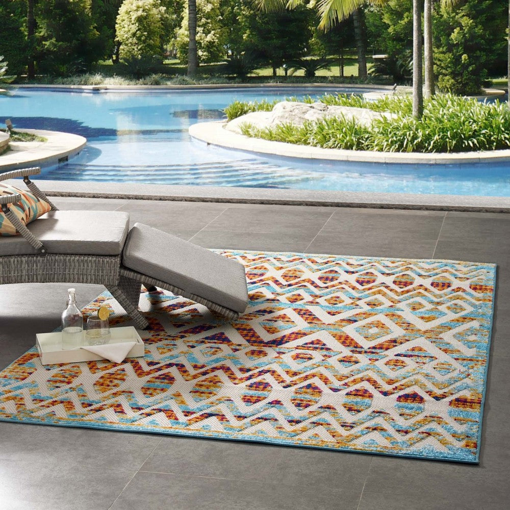 Reflect Tamako Diamond and Chevron Moroccan Trellis 5x8 Indoor / Outdoor Area Rug, Multicolored