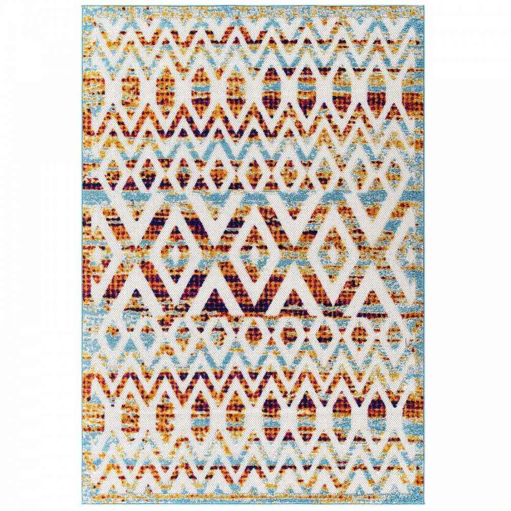 Reflect Tamako Diamond and Chevron Moroccan Trellis 8x10 Indoor / Outdoor Area Rug, Multicolored