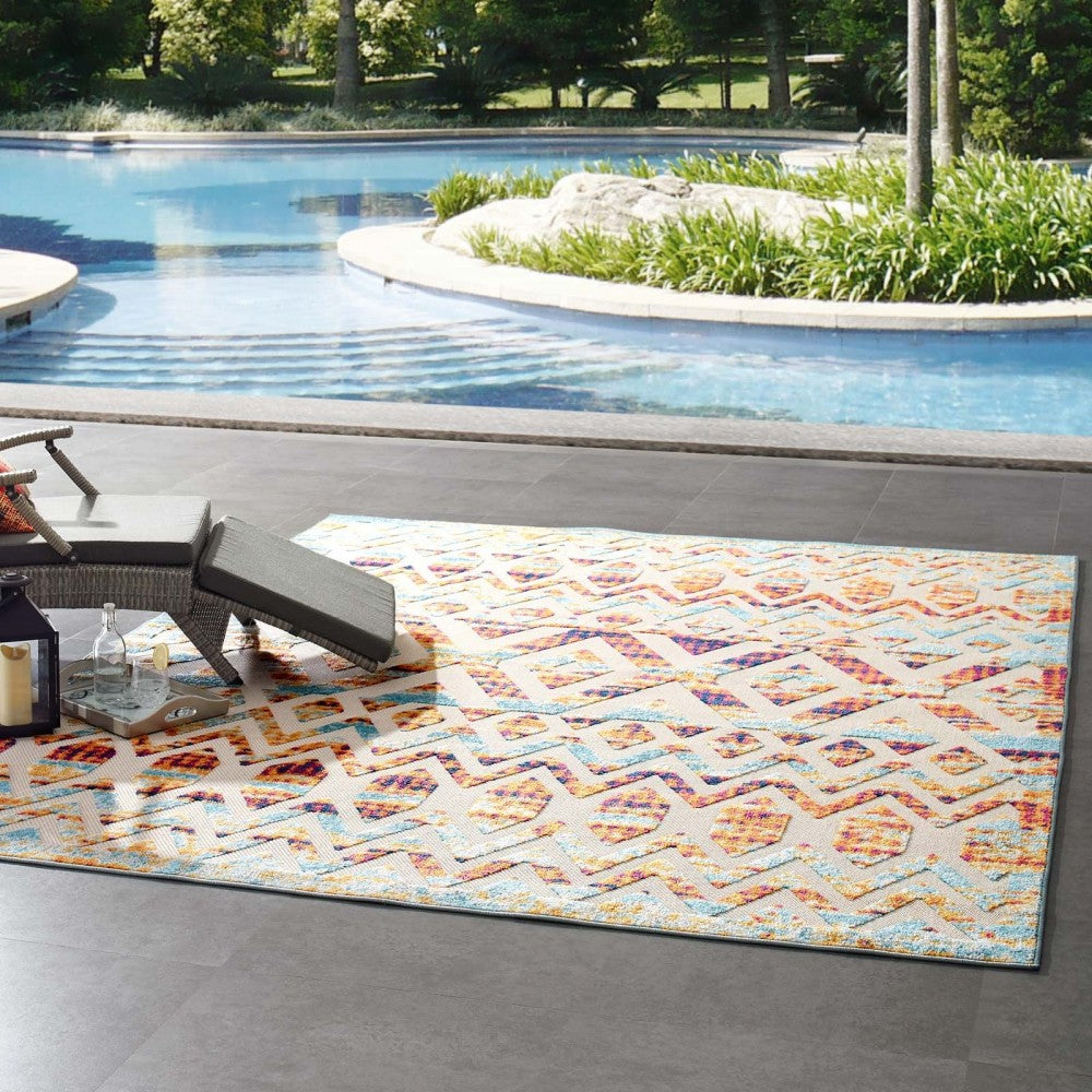 Reflect Tamako Diamond and Chevron Moroccan Trellis 8x10 Indoor / Outdoor Area Rug, Multicolored
