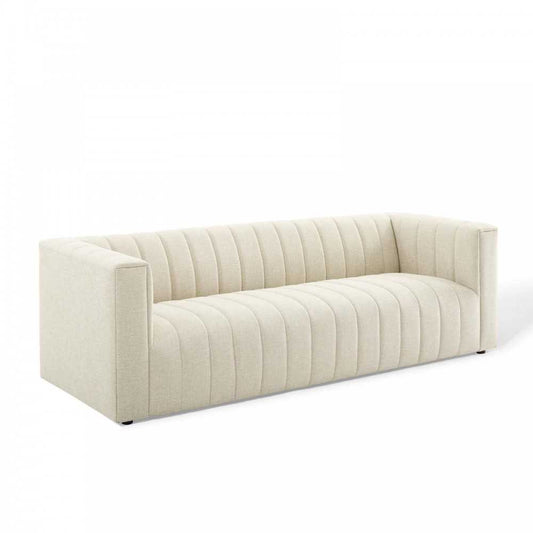 Reflection Channel Tufted Upholstered Fabric Sofa, Beige
