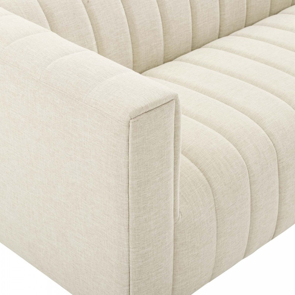Reflection Channel Tufted Upholstered Fabric Sofa, Beige
