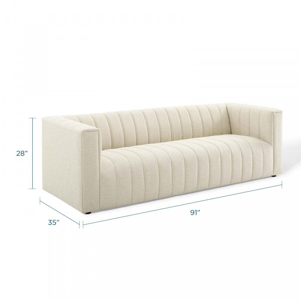 Reflection Channel Tufted Upholstered Fabric Sofa, Beige