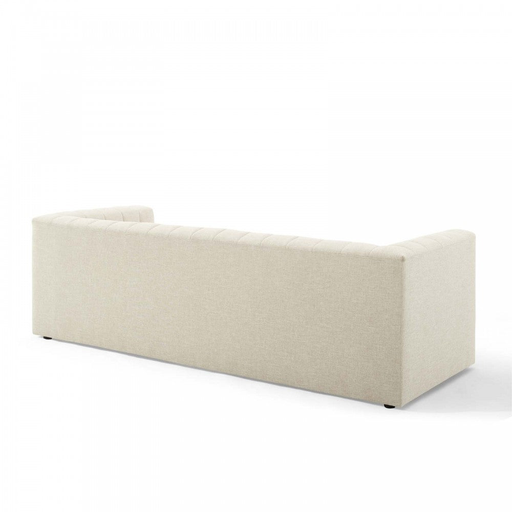 Reflection Channel Tufted Upholstered Fabric Sofa, Beige