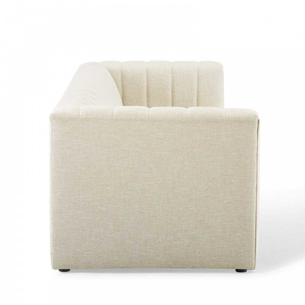 Reflection Channel Tufted Upholstered Fabric Sofa, Beige
