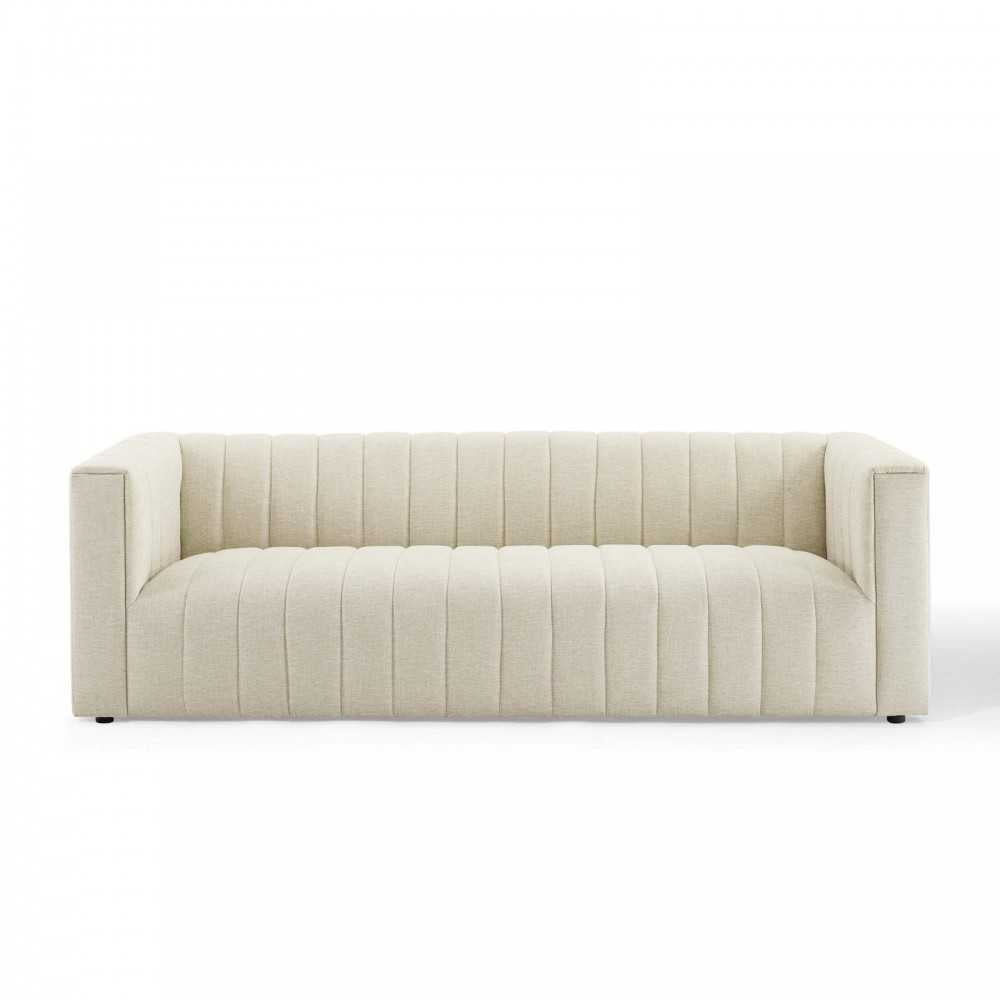 Reflection Channel Tufted Upholstered Fabric Sofa, Beige