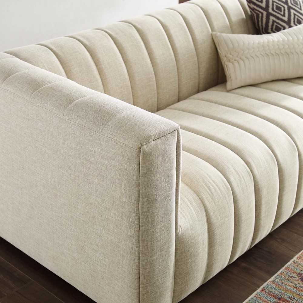 Reflection Channel Tufted Upholstered Fabric Sofa, Beige