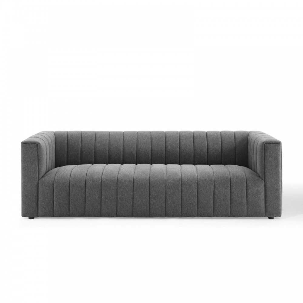 Reflection Channel Tufted Upholstered Fabric Sofa, Charcoal