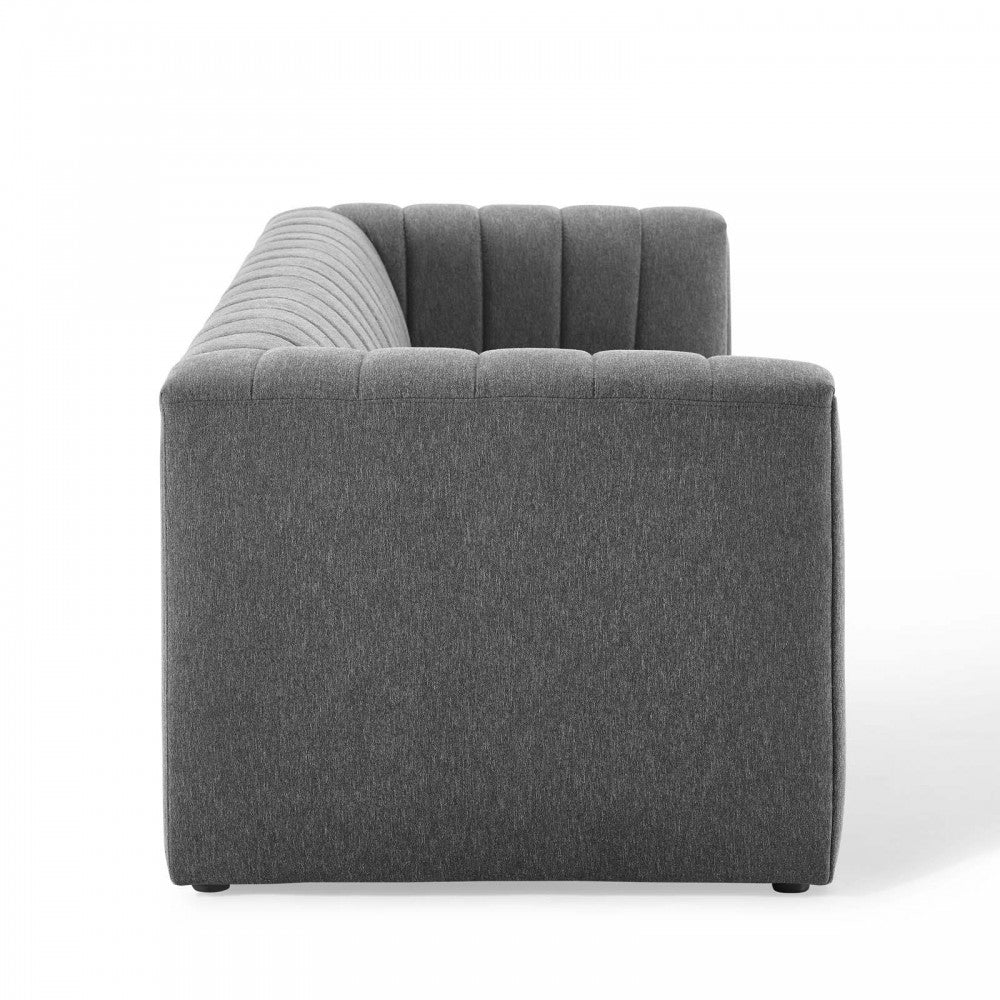 Reflection Channel Tufted Upholstered Fabric Sofa, Charcoal