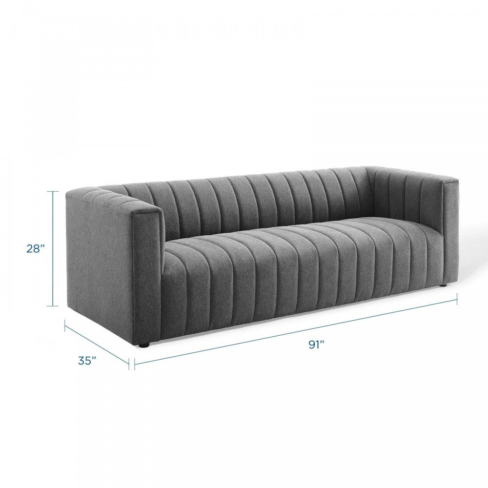 Reflection Channel Tufted Upholstered Fabric Sofa, Charcoal