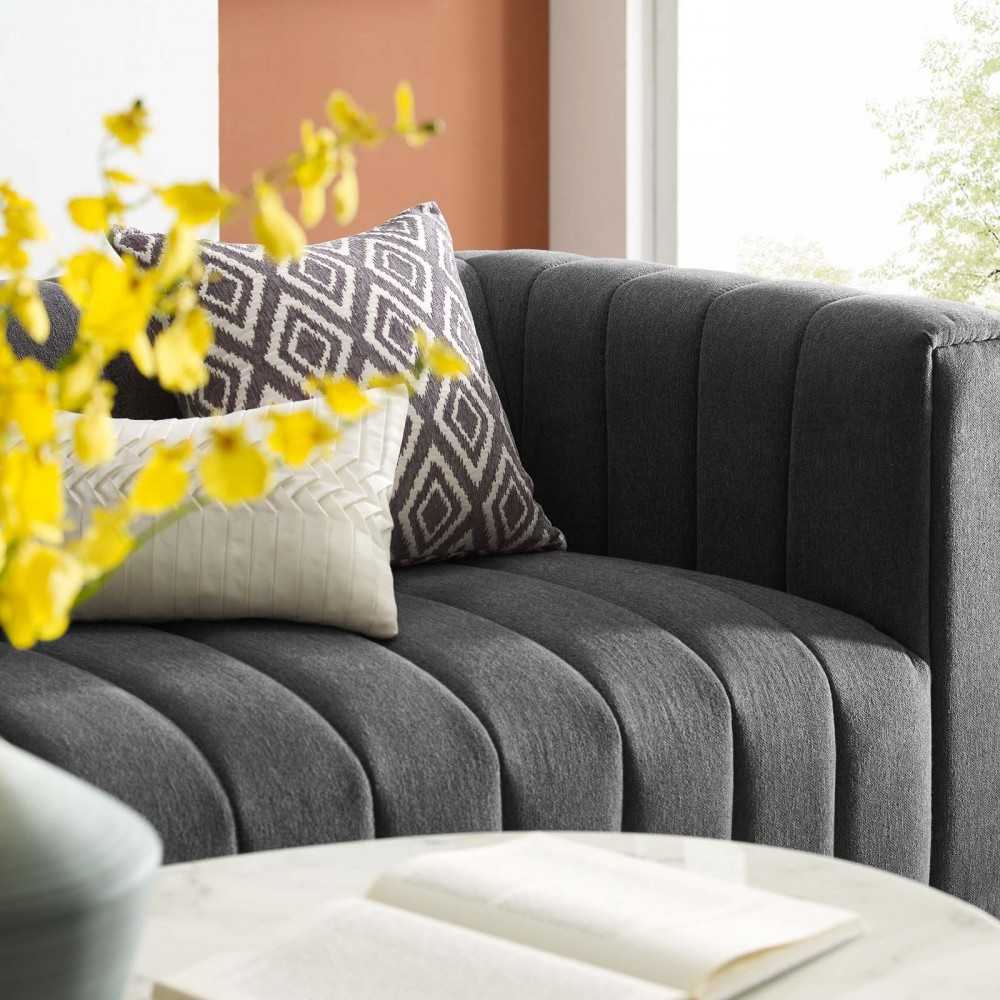 Reflection Channel Tufted Upholstered Fabric Sofa, Charcoal