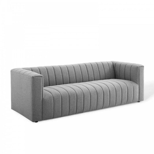 Reflection Channel Tufted Upholstered Fabric Sofa, Light Gray