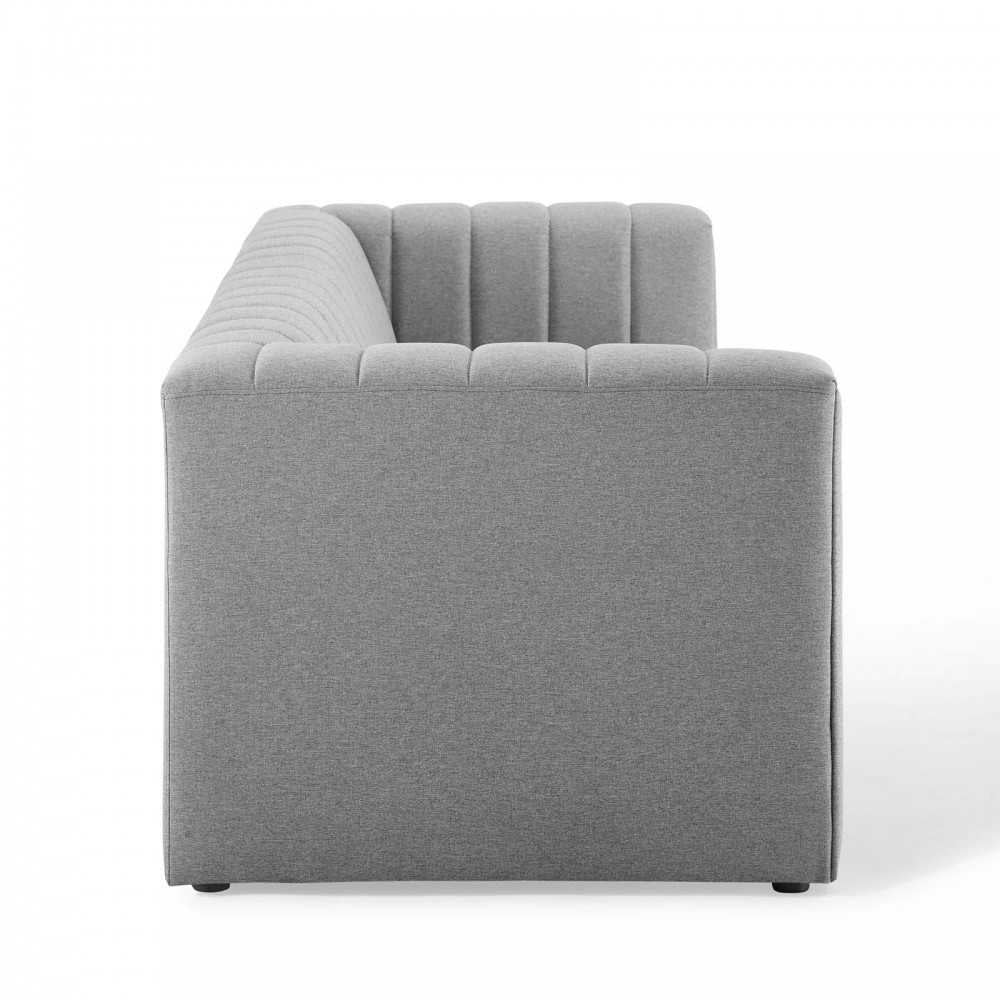 Reflection Channel Tufted Upholstered Fabric Sofa, Light Gray