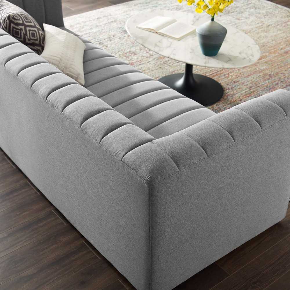 Reflection Channel Tufted Upholstered Fabric Sofa, Light Gray