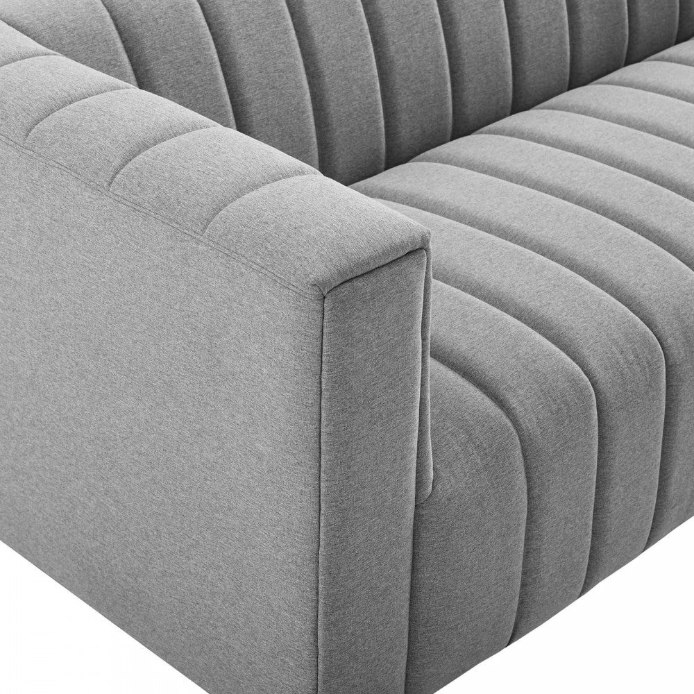 Reflection Channel Tufted Upholstered Fabric Sofa, Light Gray