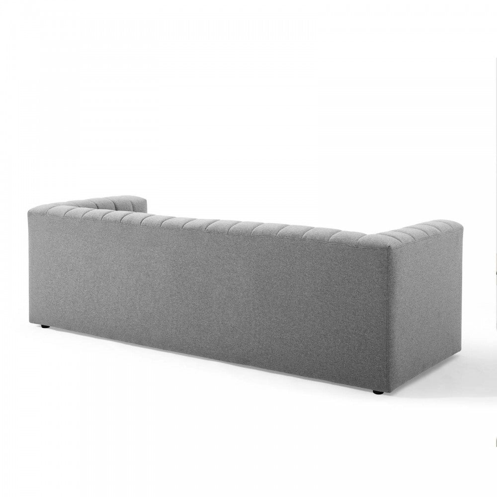 Reflection Channel Tufted Upholstered Fabric Sofa, Light Gray