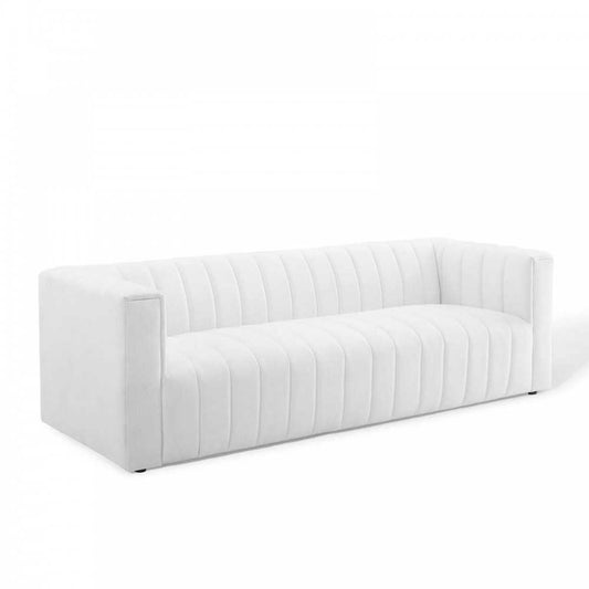 Reflection Channel Tufted Upholstered Fabric Sofa, White