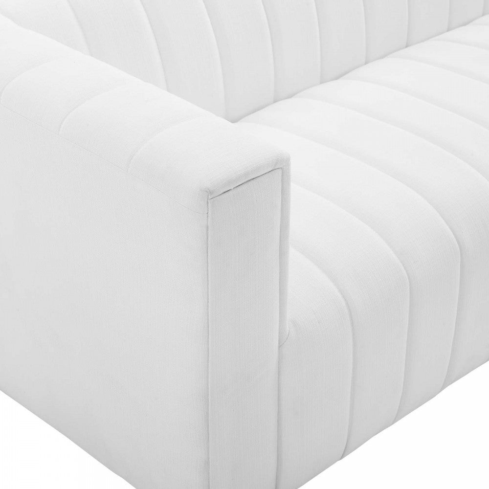 Reflection Channel Tufted Upholstered Fabric Sofa, White