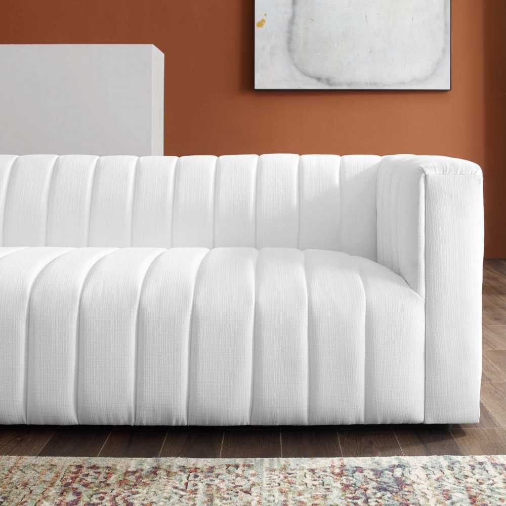 Reflection Channel Tufted Upholstered Fabric Sofa, White